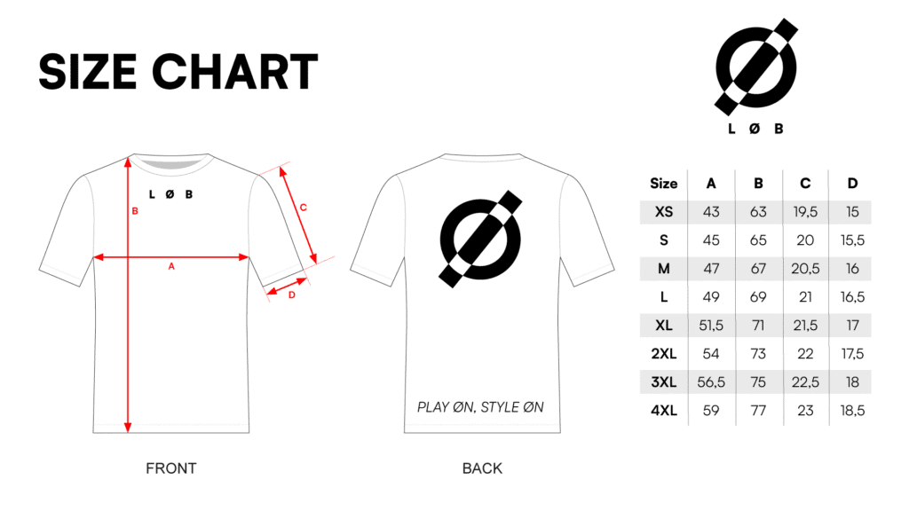Guía de tallas de camisetas con medidas detalladas.